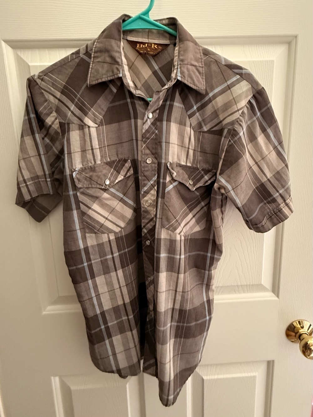 Vintage BJR Ranch Wear Pearl Snap Western Shirt Mens small Short Sleeve Plaid